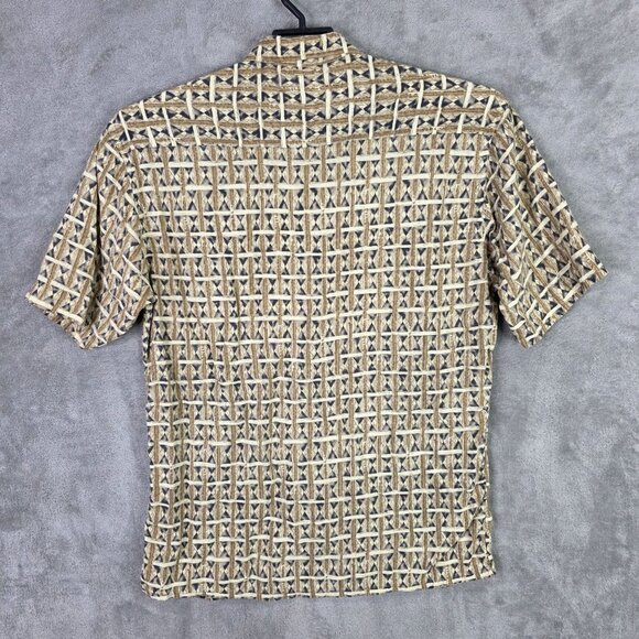 Mens Via Veneto Beige Geometric Print Shirt 100% Rayon Short Sleeve Button Up L - Picture 3 of 6